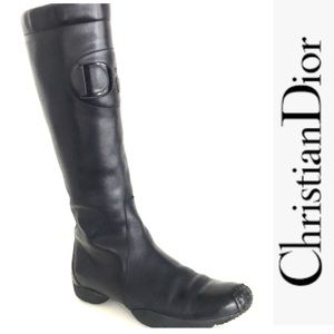 CHRISTIAN DIOR BLACK MOTO KNEE BOOTS